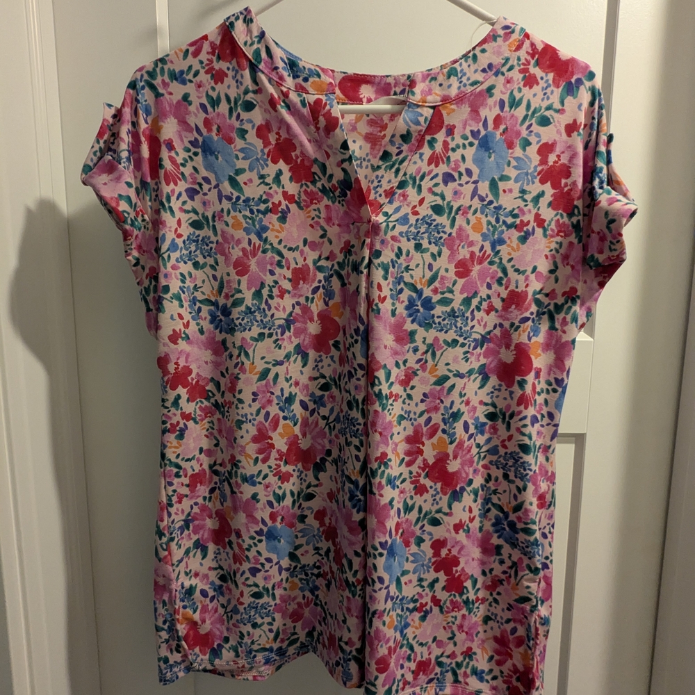 Dear Scarlett Lizzy Blouse In  Floral Pink and Blue